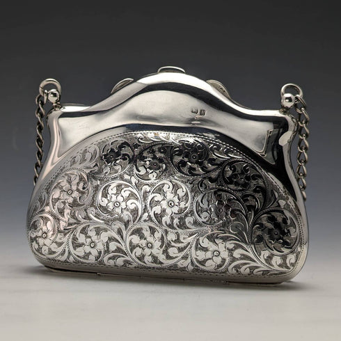 1907 British antique sterling silver purse with chain Thomas Bishton